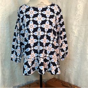 Crown & Ivy navy, pink and blue pattern top